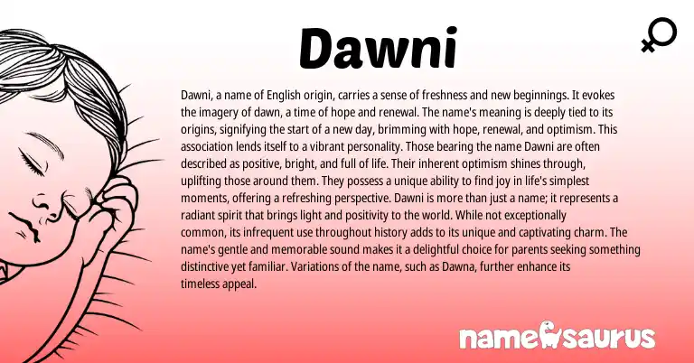 Infographic about Dawni name meaning, Dawni is a name from English origin(s).