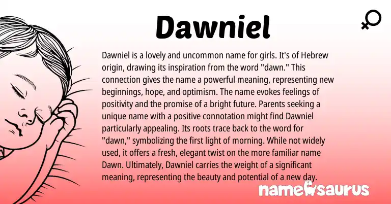 Infographic about Dawniel name meaning, Dawniel is a name from Hebrew origin(s).