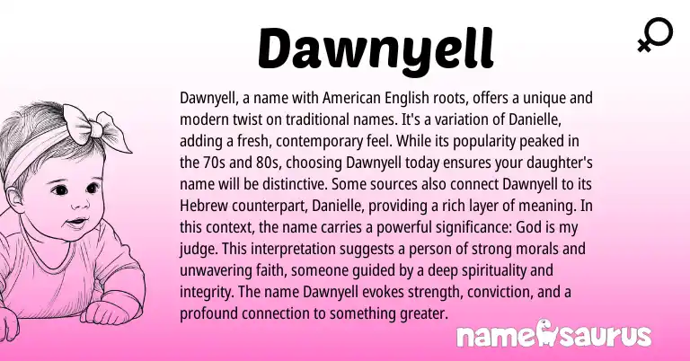 Infographic about Dawnyell name meaning, Dawnyell is a name from Hebrew origin(s).