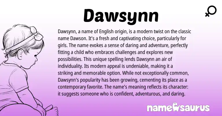 Infographic about Dawsynn name meaning, Dawsynn is a name from English origin(s).