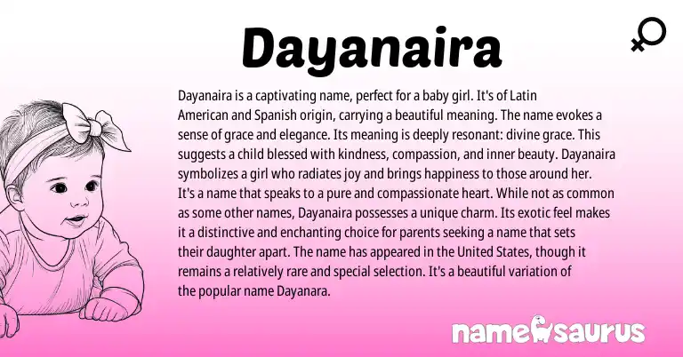 Infographic about Dayanaira name meaning, Dayanaira is a name from American, Latin origin(s).