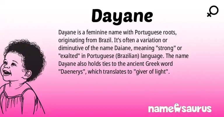 Infographic about Dayane name meaning, Dayane is a name from Portuguese (Brazilian) origin(s).