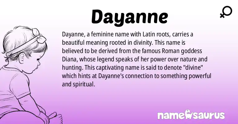 Infographic about Dayanne name meaning, Dayanne is a name from Latin origin(s).