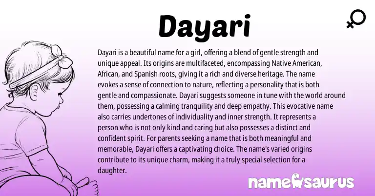 Infographic about Dayari name meaning, Dayari is a name from American origin(s).