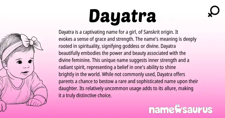 Infographic about Dayatra name meaning, Dayatra is a name from Sanskrit origin(s).