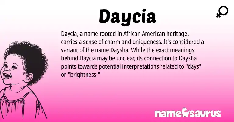 Infographic about Daycia name meaning, Daycia is a name from African American origin(s).