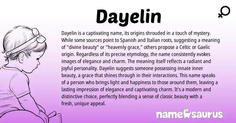 Infographic about Dayelin name meaning, Dayelin is a name from Italian, Spanish origin(s).