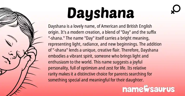 Infographic about Dayshana name meaning, Dayshana is a name from American, English origin(s).