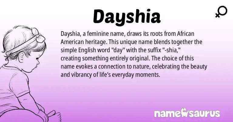 Infographic about Dayshia name meaning, Dayshia is a name from African American origin(s).