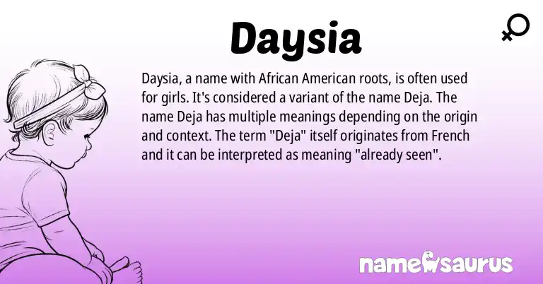 Infographic about Daysia name meaning, Daysia is a name from African American origin(s).