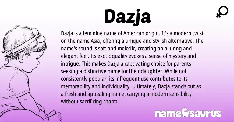 Infographic about Dazja name meaning, Dazja is a name from American origin(s).
