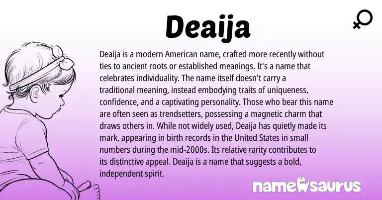 Infographic about Deaija name meaning, Deaija is a name from American origin(s).