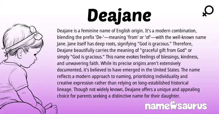 Infographic about Deajane name meaning, Deajane is a name from English origin(s).