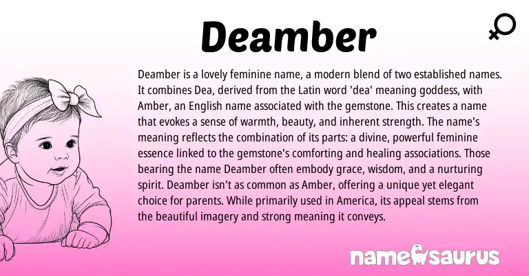Infographic about Deamber name meaning, Deamber is a name from Latin, American origin(s).