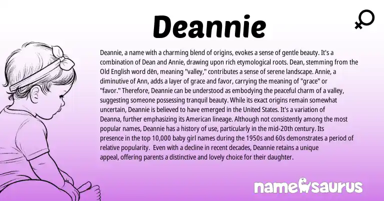 Infographic about Deannie name meaning, Deannie is a name from English origin(s).