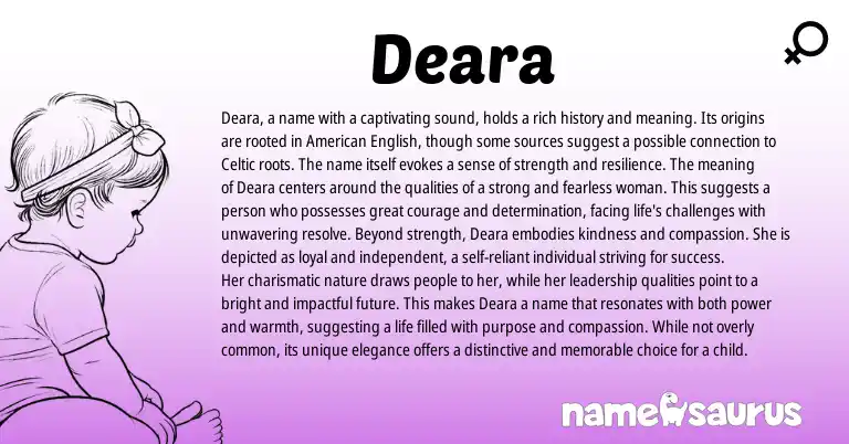 Infographic about Deara name meaning, Deara is a name from Celtic origin(s).