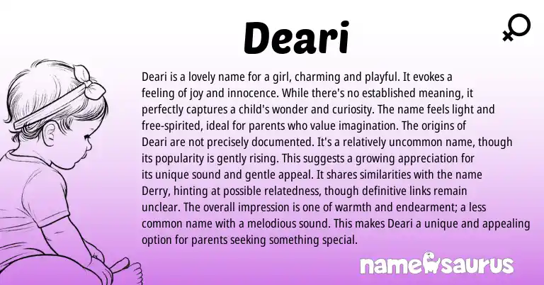 Infographic about Deari name meaning, Deari is a name from Other origin(s).