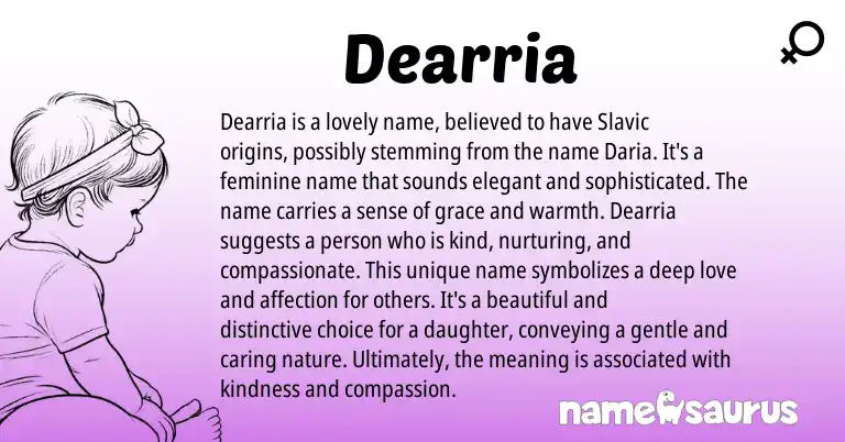 Infographic about Dearria name meaning, Dearria is a name from American origin(s).