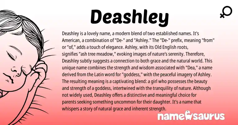 Infographic about Deashley name meaning, Deashley is a name from Latin, English origin(s).