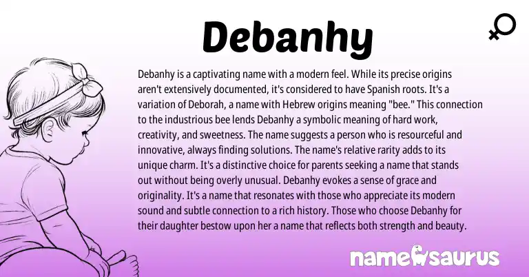 Infographic about Debanhy name meaning, Debanhy is a name from Hebrew, Spanish origin(s).