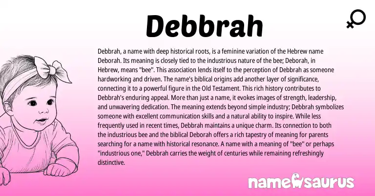 Infographic about Debbrah name meaning, Debbrah is a name from Hebrew, English origin(s).