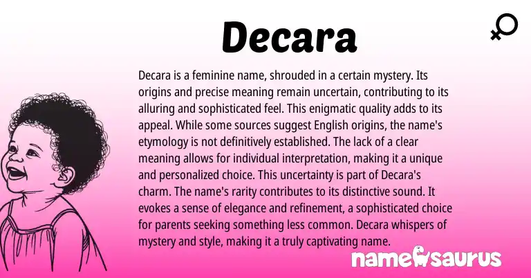 Infographic about Decara name meaning, Decara is a name from American origin(s).