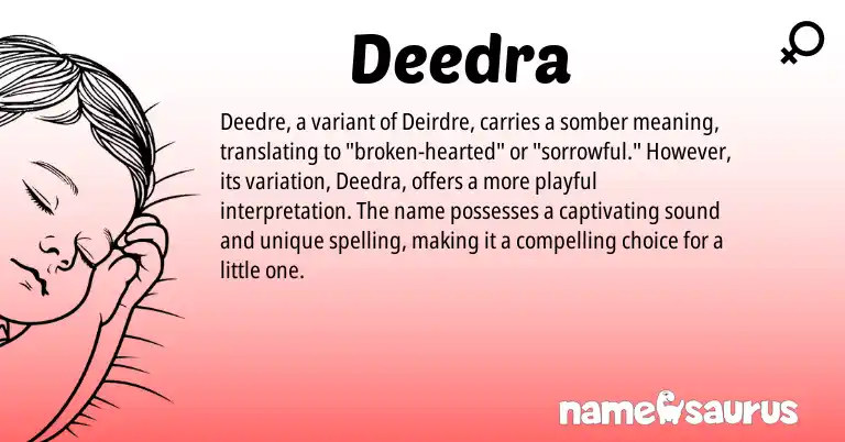 Infographic about Deedra name meaning, Deedra is a name from N/A origin(s).