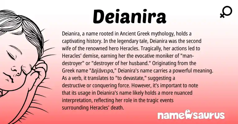 Infographic about Deianira name meaning, Deianira is a name from Ancient Greek, Greek origin(s).