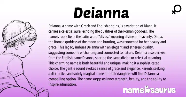 Infographic about Deianna name meaning, Deianna is a name from Latin, English, Roman, Greek origin(s).