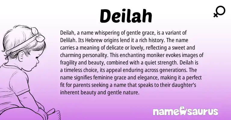 Infographic about Deilah name meaning, Deilah is a name from Hebrew origin(s).