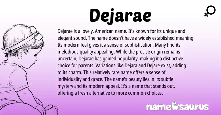 Infographic about Dejarae name meaning, Dejarae is a name from American origin(s).