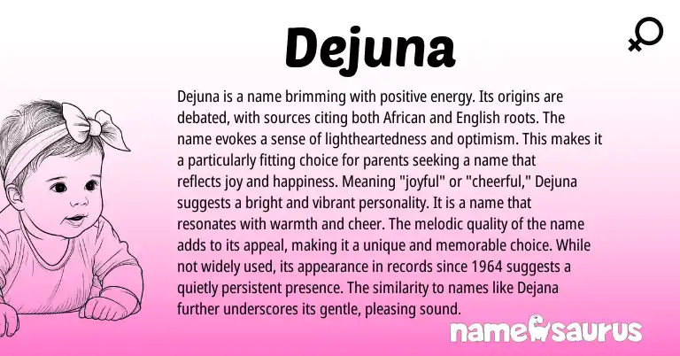 Infographic about Dejuna name meaning, Dejuna is a name from African origin(s).