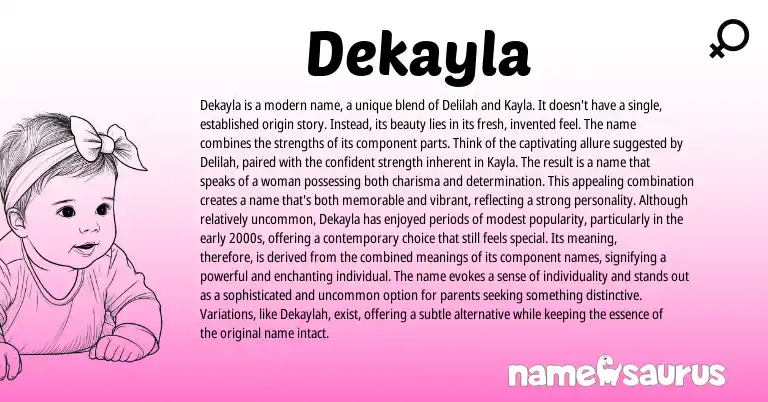 Infographic about Dekayla name meaning, Dekayla is a name from American origin(s).