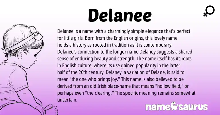 Infographic about Delanee name meaning, Delanee is a name from English origin(s).