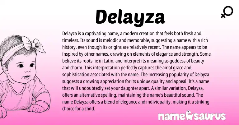 Infographic about Delayza name meaning, Delayza is a name from Latin origin(s).
