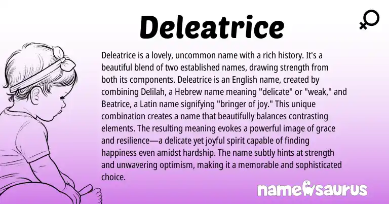 Infographic about Deleatrice name meaning, Deleatrice is a name from Latin, Hebrew origin(s).