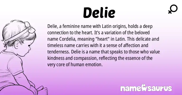Infographic about Delie name meaning, Delie is a name from Latin origin(s).