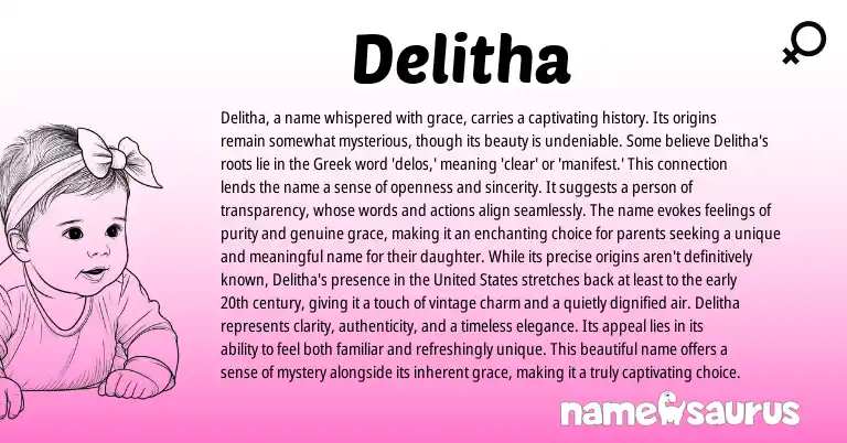 Infographic about Delitha name meaning, Delitha is a name from Greek origin(s).