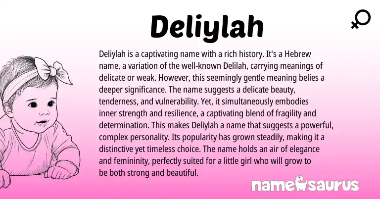 Infographic about Deliylah name meaning, Deliylah is a name from Hebrew, American origin(s).