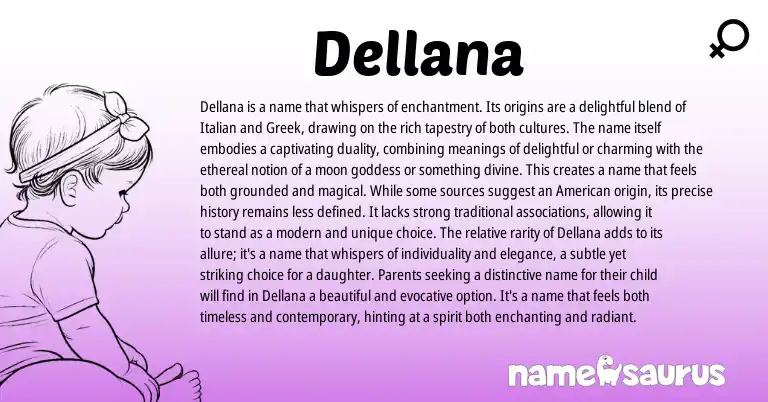 Infographic about Dellana name meaning, Dellana is a name from Greek, Italian origin(s).