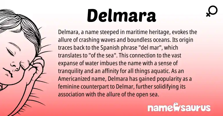 Infographic about Delmara name meaning, Delmara is a name from Spanish origin(s).