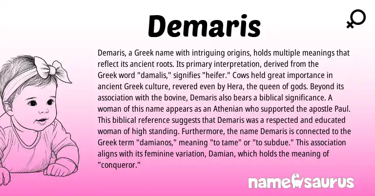 Infographic about Demaris name meaning, Demaris is a name from Greek origin(s).