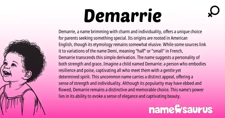 Infographic about Demarrie name meaning, Demarrie is a name from French origin(s).