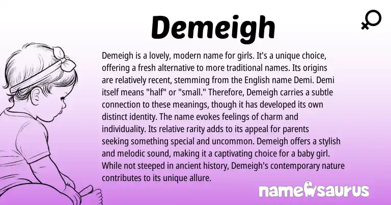 Infographic about Demeigh name meaning, Demeigh is a name from English origin(s).