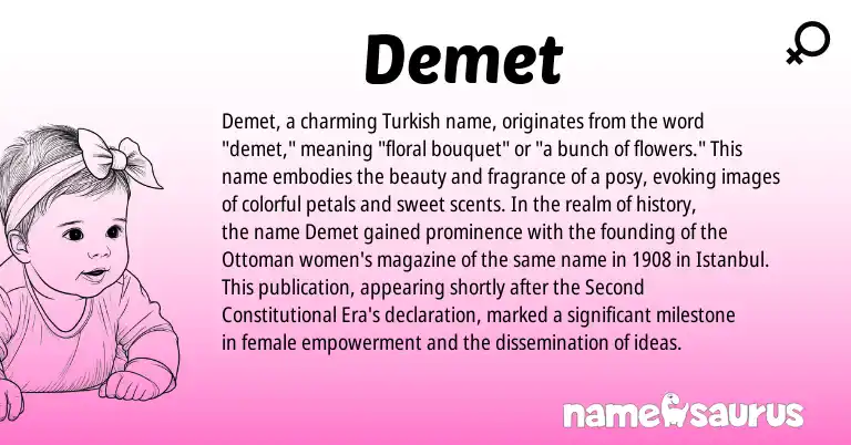 Infographic about Demet name meaning, Demet is a name from Turkish origin(s).