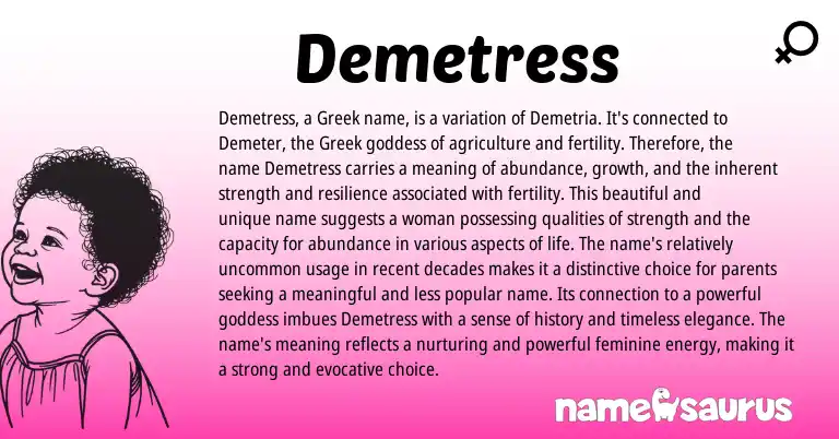 Infographic about Demetress name meaning, Demetress is a name from Greek origin(s).