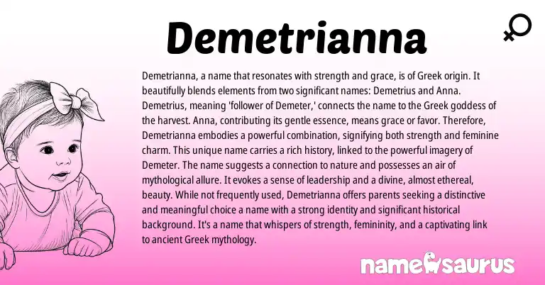 Infographic about Demetrianna name meaning, Demetrianna is a name from Greek origin(s).