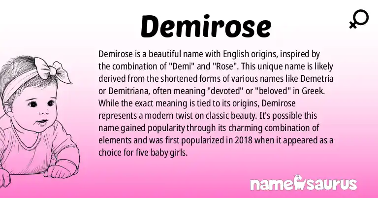 Infographic about Demirose name meaning, Demirose is a name from English origin(s).