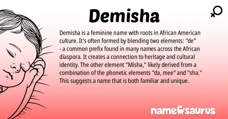 Infographic about Demisha name meaning, Demisha is a name from African American origin(s).