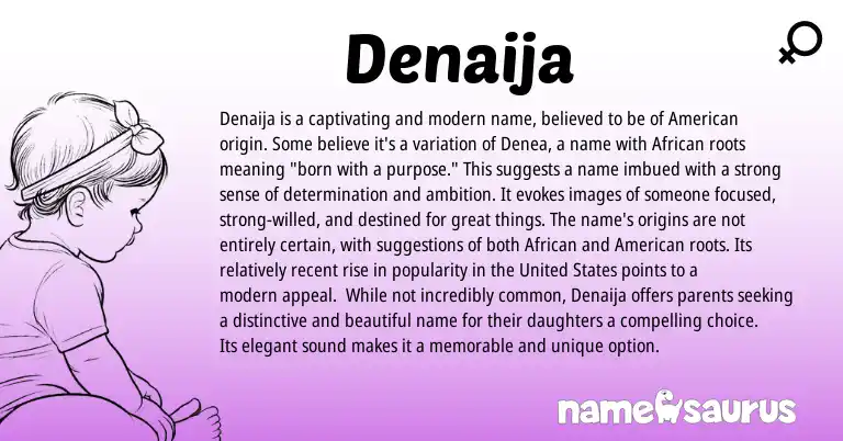 Infographic about Denaija name meaning, Denaija is a name from American, African origin(s).